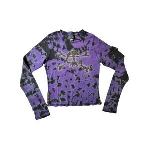 Vintage Hot Topic Skull Gothic Purple & Black Tie-dyed Long sleeve Top Women